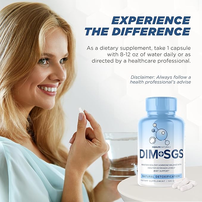 DIM SGS + with Detox Support – DIM Supplement Menopause Support for Women - Dim with Sulforaphane Glucosinolate SGS – Enhanced Absorption with Bioperine – 120 Capsules, 2-Month Supply