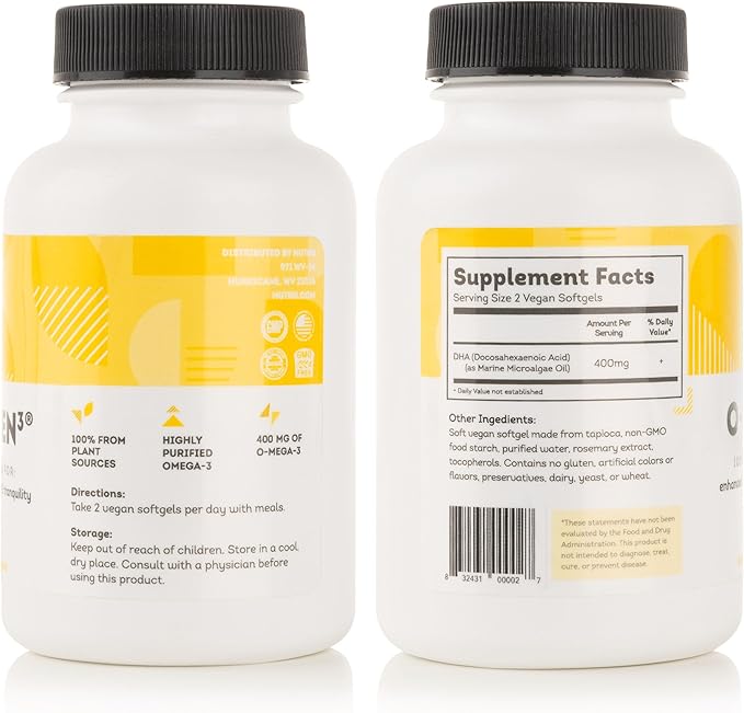 O-Mega-Zen3 Vegan Omega 3 DHA Supplement - 400 mg DHA Essential Fatty Acids - Carrageenan Free - Premium Algal Based Fish Oil Alternative Supplement - 120 Softgels