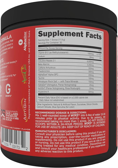 Bucked Up - Woke - HIGH STIM Pre Workout - Best Tasting - Focus Nootropic, Pump, Strength and Growth, 30 Servings (Rocket Pop)