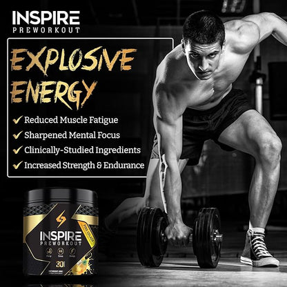 Inspire Pre Workout for Men & Women – 6g Citrulline Malate 2:1, L-Arginine, Beta Alanine, Clean Energy, Endurance Support, & Focus Formula for Pump – 30 Servings, Strawberry Kiwi