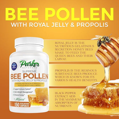 Supreme Bee Pollen Capsules, 3520 mg Royal Jelly, Bee Pollen and Propolis Capsules, Natural Supplement for Adults, 150 Count