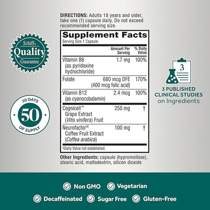 NEURIVA Memory 3D Brain Supplement - Decaffeinated Nootropic Capsules for Memory & Cognitive Function - Short Term, Long Term, & Working Memory Support - 50ct
