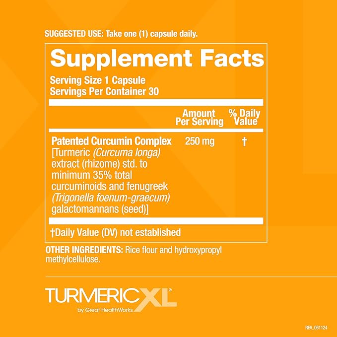 TurmericXL Natural Joint Support Supplement 250mg Turmeric Extract Delivers 45x More Curcumin - High Absorption, Gluten-Free – 30 Veggie Capsules
