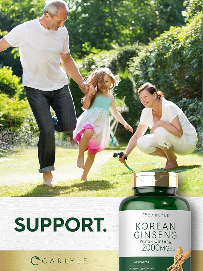 Carlyle Korean Ginseng Extract Capsules 2000 mg | 200 Capsules | Non-GMO and Gluten Free Formula | Standardized Panax Ginseng Supplement