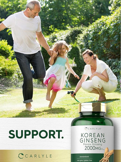 Carlyle Korean Ginseng Extract Capsules 2000 mg | 200 Capsules | Non-GMO and Gluten Free Formula | Standardized Panax Ginseng Supplement