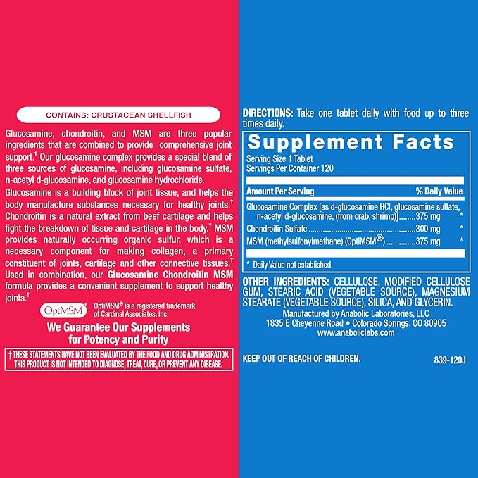 High Absorption Glucosamine Chondroitin MSM - Clinical Formula Bone Joint Tendon and Ligament Supplement with MSM Glucosamine Chondroitin - Non-GMO Gluten Free & Made in The USA - 120 Servings