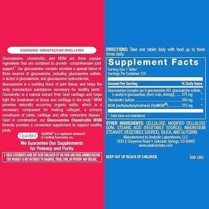 High Absorption Glucosamine Chondroitin MSM - Clinical Formula Bone Joint Tendon and Ligament Supplement with MSM Glucosamine Chondroitin - Non-GMO Gluten Free & Made in The USA - 120 Servings