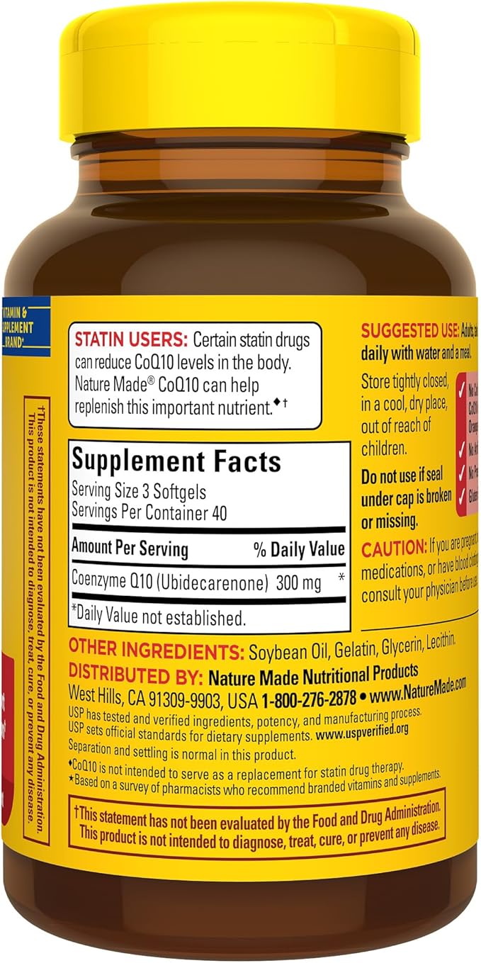 Nature Made CoQ10 300mg per 3 Softgels, Heart Health & Antioxidant Support, 120 Softgels, 40 Day Supply