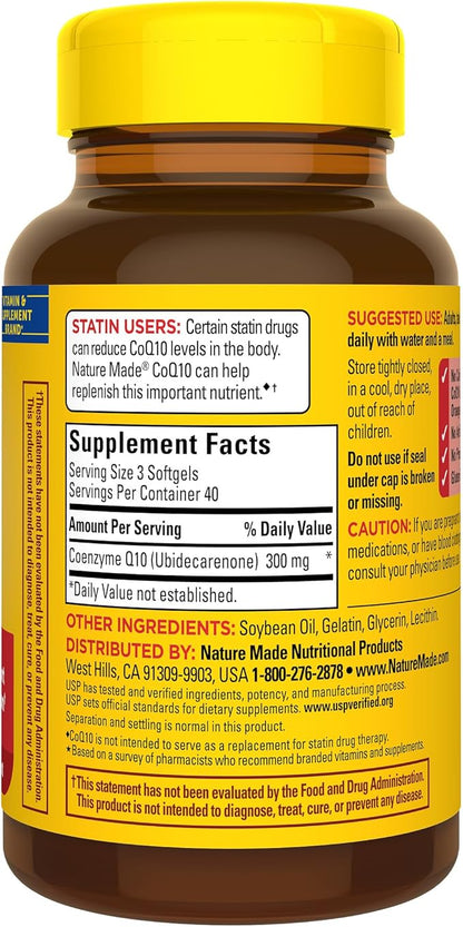 Nature Made CoQ10 300mg per 3 Softgels, Heart Health & Antioxidant Support, 120 Softgels, 40 Day Supply