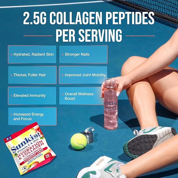 The Frozen Bean Sunkist Collagen Drink Mix - Hydration Strawberry Lemon Electrolyte Drink for Women with Vitamin C, Zinc, Collagen Peptides, Naturally Flavored - 20 Pack