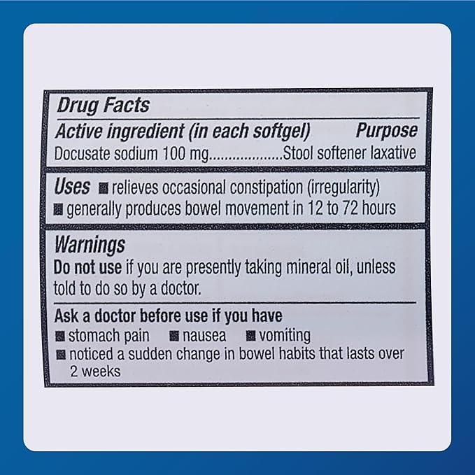 Major Docusate Sodium 100 mg - Stool Softener Laxative Softgels for Occasional Constipation Relief - Stool Softeners for Women, Men, and Kids - Stimulant-Free - 100 Softgels (8 Pack)