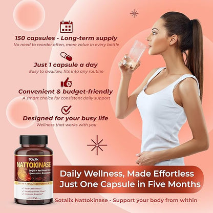 Nattokinase with CoQ10 + Red Yeast Rice Quercetin + Bromelain -Immune Booster - USA Made & Tested (150-day Supply (Pack of 1))