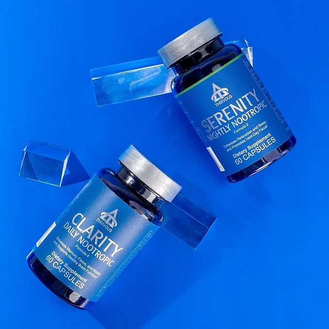 Thrivous Clarity and Serenity Stack - Enhance Memory, Focus & Mood - Enhance Relaxation & Sleep - Advanced Nootropic Supplement - Includes Clarity & Serenity - 2 Bottles - 120 Capsules