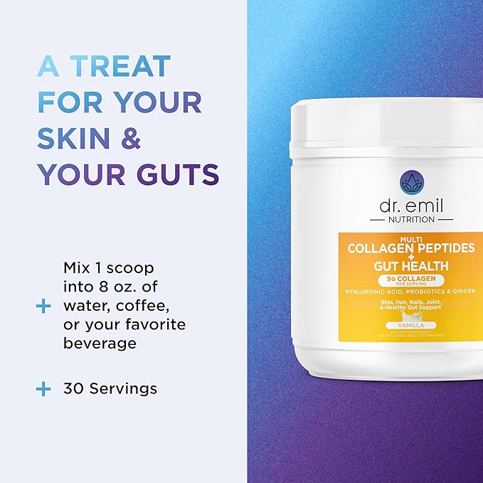DR. EMIL NUTRITION Collagen Peptides Powder Plus Gut Health Supplement - Collagen Powder for Women with Colostrum & Probiotics for Gut Support & Immunity - Collagen Supplements for Hair, Skin & Nails