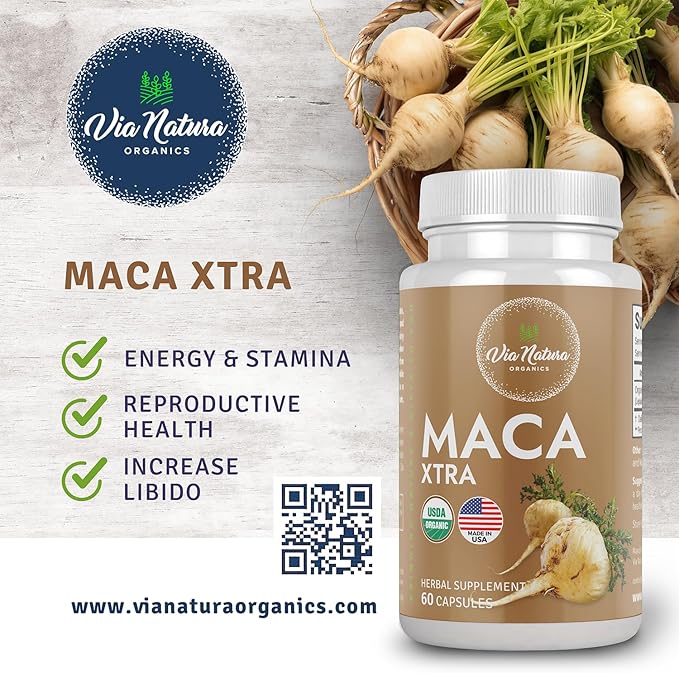 Maca Xtra Capsules 1000mg | Organic Herbal Supplement | Natural Source of Amino Acids Iron & Magnesium | 60 Capsules