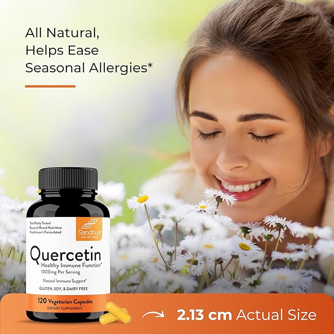 Sandhu's Quercetin 1000mg Per Serving Vegetarian Supplements 120 Capsules Bioflavonoids for Immune Support & Respiratory Health, Seasonal Allergy Support | Quercitin for Men and Women