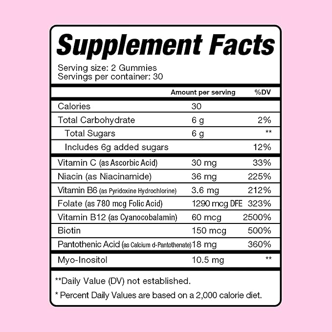 Fertility Gummies for Women - Myo-Inositol, Folic Acid, Biotin, B Vitamins - Inositol Supplement for Female Fertility Support, Hormone Balance, Ovulation, Prenatal Conception (60 Vegan Gummies)