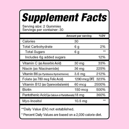Fertility Gummies for Women - Myo-Inositol, Folic Acid, Biotin, B Vitamins - Inositol Supplement for Female Fertility Support, Hormone Balance, Ovulation, Prenatal Conception (60 Vegan Gummies)
