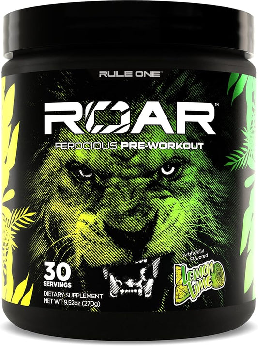 Rule 1 R1 Roar - Pre-Workout Powder with Creatine, Beta-Alanine, Citrulline, Electrolytes & Caffeine (Servings, Lemon Lime)