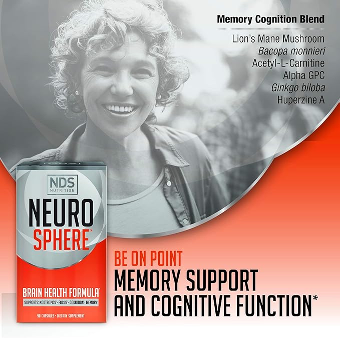 NDS Nutrition Neuro Sphere - Brain Health Formula - Nootropic, Increase Focus and Energy, Enhance Concentration, Antioxidant and Immunity Support - 90 Capsules
