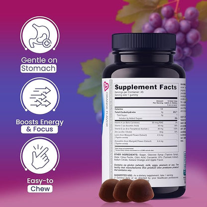 Iron Gummies with Vitamin C for Women, Men & Kids | Chewable Supplement as Gummy with Vitamin B12, B3,B5,B6, Folate & Zinc | Energy Support, Non GMO & Gluten Free | 20mg Iron/Dose -180 Count