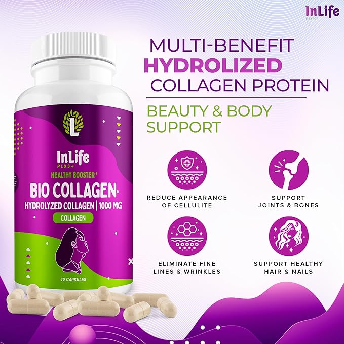 Hydrolyzed Collagen Peptides (60 Count), 1,000mg Per Serving, Beauty Joint and Anti Aging Support for Hair Skin Nails Bones and Joints, Collagen for Women and Men (30-Day Supply) (1)