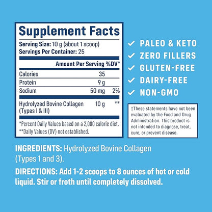 NativePath Collagen Peptides Protein - Hydrolyzed Type 1 & 3 Collagen Powder for Skin, Hair, Nails - 8.8 oz (25 Servings)