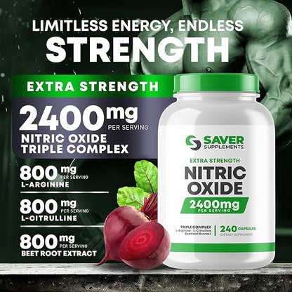 Nitric Oxide Supplement 2400mg with L-Arginine, L-Citrulline and Beet Root Extract, 240 Capsules
