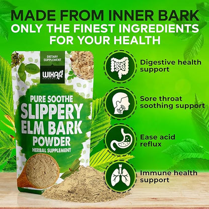 WIXAR Slippery Elm Bark Powder - Soothe Digestive Health, Sore Throat, Acid Reflux - Made from Inner Bark, Natural & Gluten-Free Blend, GMO-Free, Vegan Friendly - Herbal Supplement Powder - 5oz
