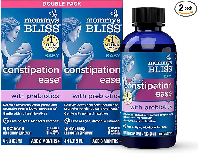 Mommy's Bliss Constipation Ease with Prebiotics, Promotes Bowel Movements, Gentle & Safe, No Harsh Laxatives, Age 6 Months+, 4 Fl Oz (Pack of 2)