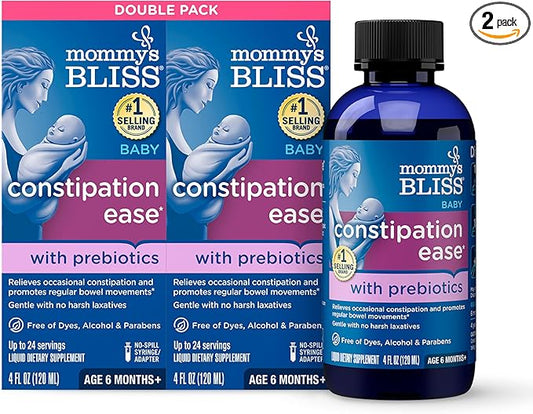 Mommy's Bliss Constipation Ease with Prebiotics, Promotes Bowel Movements, Gentle & Safe, No Harsh Laxatives, Age 6 Months+, 4 Fl Oz (Pack of 2)