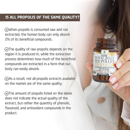 BEE and You Royal Jelly + Propolis + Bee Pollen Chewable Tablets - High Potency - No Artificial Flavor/Preservatives - No Added Sugar- No Soy/Milk/Gelatin/GMO/Gluten, 500 mg x 60 Tablets