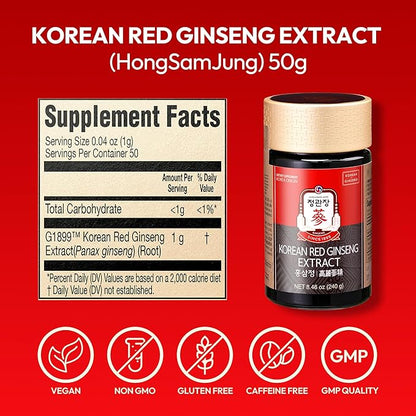 Renewed Korean Red Ginseng Extract Paste (Hong SAM JUNG) - Panax Ginseng Adaptogen Supplements - Energy Boost & Immune Support, Caffeine Free & Gluten Free (240g, 8.47 oz)