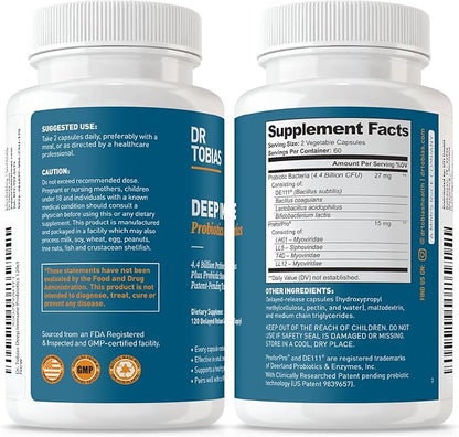 Dr. Tobias Deep Immune Probiotics & Prebiotics, Dual Action Digestion & Immune Support with PreforPro Prebiotics & Delayed Release Spore Forming Probiotics for Women & Men, 120 Capsules, 60 Servings