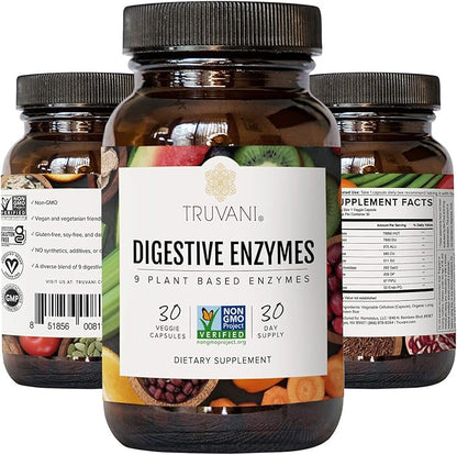 Truvani Digestive Enzymes | 9 Enzyme Blend | Digestive Support | Reduce Bloating | Increased Nutrient Absorption | Non-GMO Capsules| 30 Day Supply