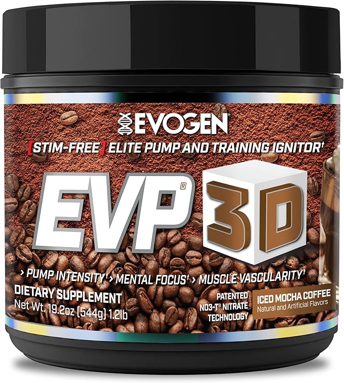 Evogen EVP 3D - Stim Free Pre Workout Powder for Men & Women | Sugar Free Non Stim Preworkout with Beta Alanine and Creatine for Energy & Pump | Iced Mocha Coffee | 40 Servings