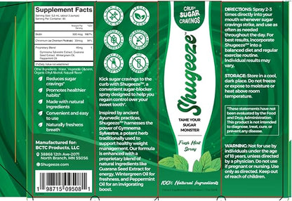 Sugar Craving Suppressant Mint Oral Spray - Fast-Acting, All-Natural Formula with Gymnema Sylvestre Extract - Sugar Blocker Supplement for Appetite Control - 1 oz