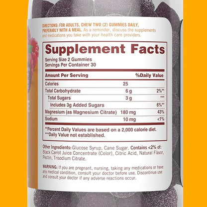 Sundown Magnesium Citrate Gummies, Supports Nerve, Bone & Muscle Health, Vegetarian, Raspberry Flavored, 60 Count
