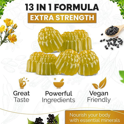 Sea Moss, Black Seed Oil, Ashwagandha, Ginger, Shilajit Gummies with Elderberry, Chlorophyll, Turmeric Bladderwrack Sea Moss Gummies Advanced Strength Formula - All in 1 Bundle - USA Made (60 Gummies)
