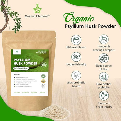 100% Pure Psyllium Husk Powder Organic - Fiber Supplement Powder | Psyllium Fiber Powder for Regularity and Keto Baking | Finely Ground Psyllium Husk Powder for Baking and Bread - 12 oz