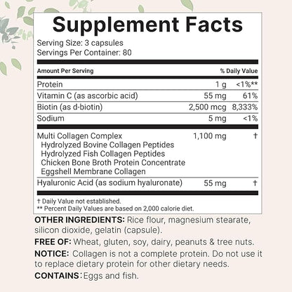 Micro Ingredients 2 Pack Multi Collagen Pills for Women & Men, 480 Capsules | Type I, II, III, V, X - Hydrolyzed Peptides with Biotin, Hyaluronic Acid & Vitamin C | Hair, Skin, Nail & Joint Support