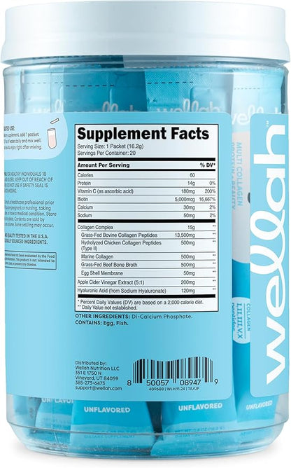 The Afterglow Multi Collagen Protein + Beauty Unflavored (20 Stickpacks) - 15G Collagen Complex Per Serving