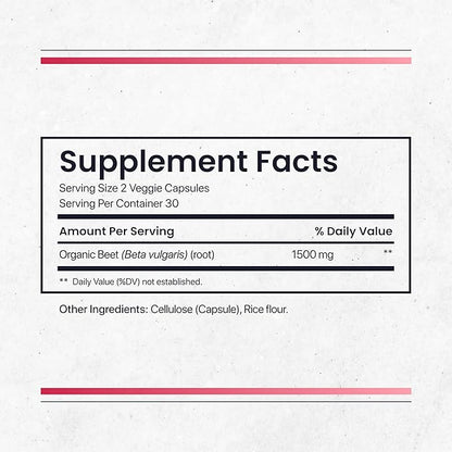 Nature's Pure Blend Organic Beet Root Powder Capsules – Beet Root Capsules & Beets Supplements for Circulation – L Arginine – Nitric Oxide Supplements – 1500MG
