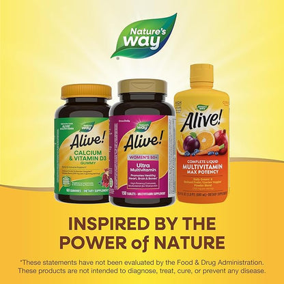 Nature’s Way Alive! Women’s 50+ Ultra Potency Complete Multivitamin, High Potency Formula, Promotes Healthy Heart, Brain, Bones*, with Methylated B12, Gluten-Free, 150 Tablets