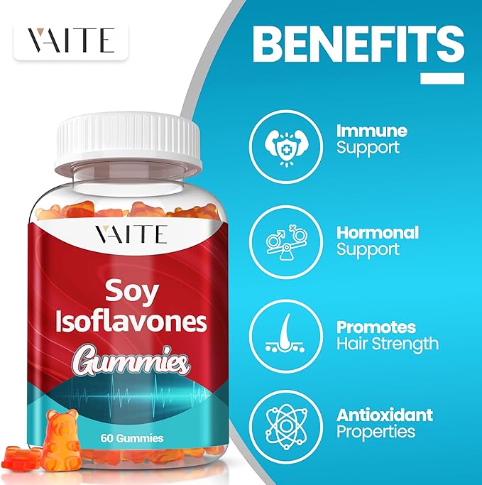 Soy Isoflavones Supplement for Women – Non-GMO Phytoestrogens for Menopause Relief, Hot Flashes, Hormonal Balance, Genistein, Soy with Isoflavones, Bone Health Support – 60 Vegan Chewable Gummies