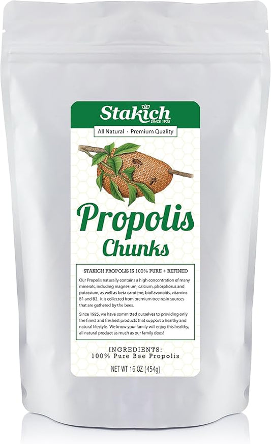 Stakich Bee Propolis Chunks - Pure, Natural - 1 Pound (16 Ounce)