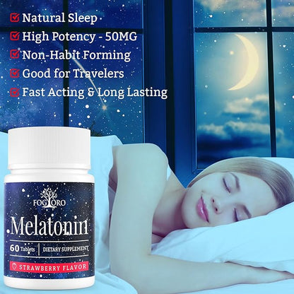 Fogoro Powerful Melatonin -Fall Asleep Faster, Stay Asleep Longer,Easy to Take, 60 Count (Pack of 2)