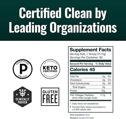 Natural Force Clean Marine Collagen Powder – Tested for Toxins – Certified Keto & Paleo – Hydrolyzed Pure Type I Protein for Anti Aging, Skin, Hair, and Nails – Wild Caught + Non-GMO, 11.7 Ounce