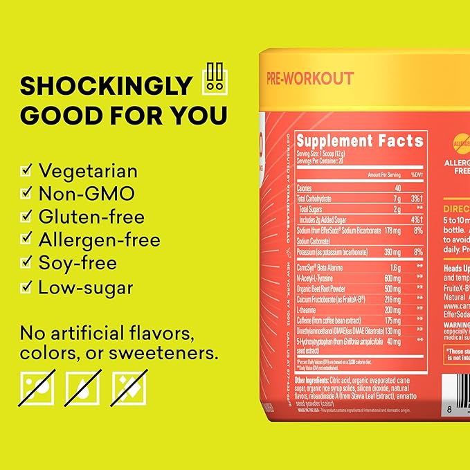 EBOOST POW Natural Pre Workout Powder - 20 Servings, Peach Nectar - Preworkout Energy Booster Gym Supplement Drink Mix for Men and Women - Performance, Joint Mobility Support - Gluten-Free