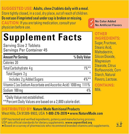 Nature Made Extra Strength Dosage Chewable Vitamin C 1000 mg per Serving, Dietary Supplement for Immune Support, 90 Tablets, 45 Day Supply (Pack of 2)